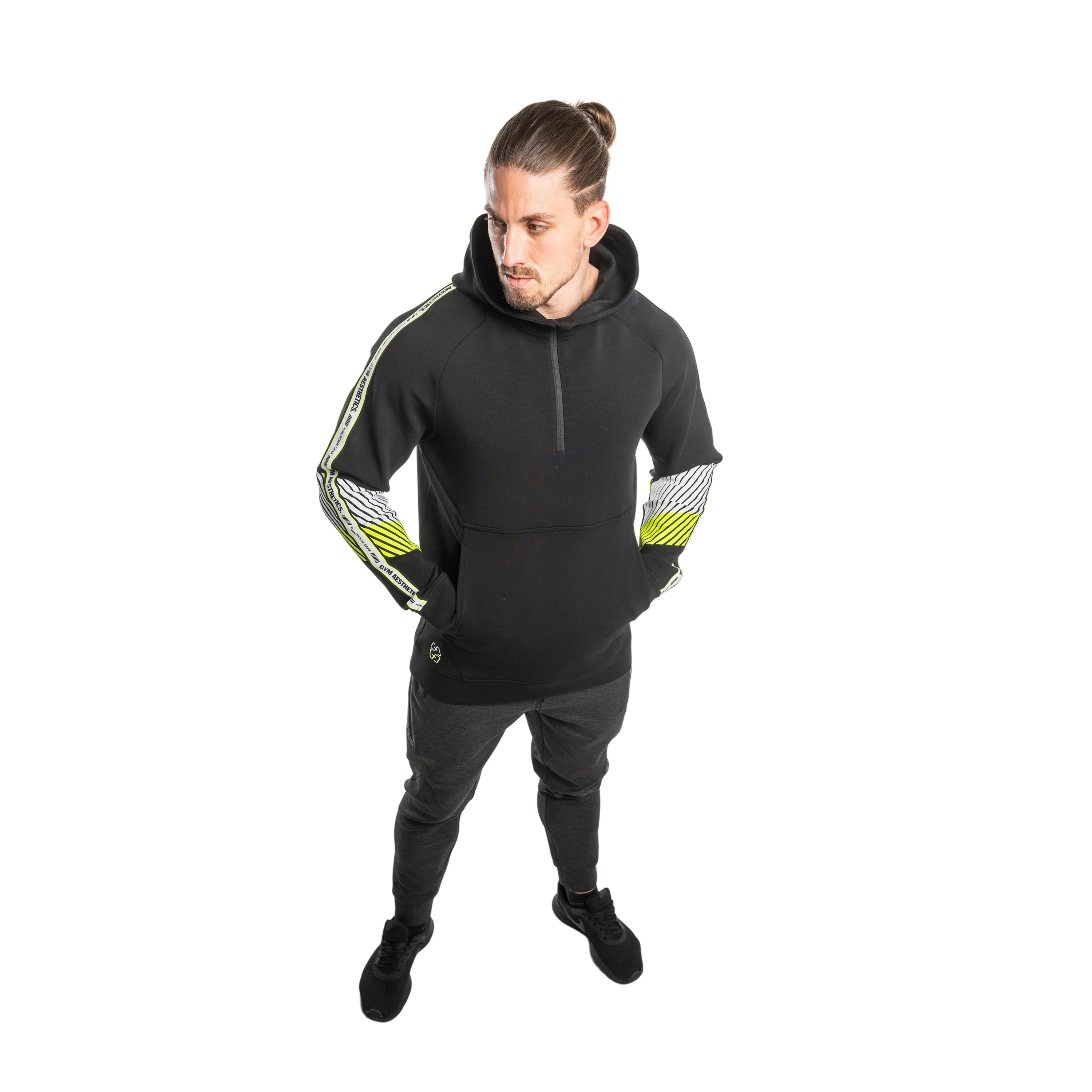 Protection Detachable Mask 1/2 Zip Mock Hoodies for Men - Image 26