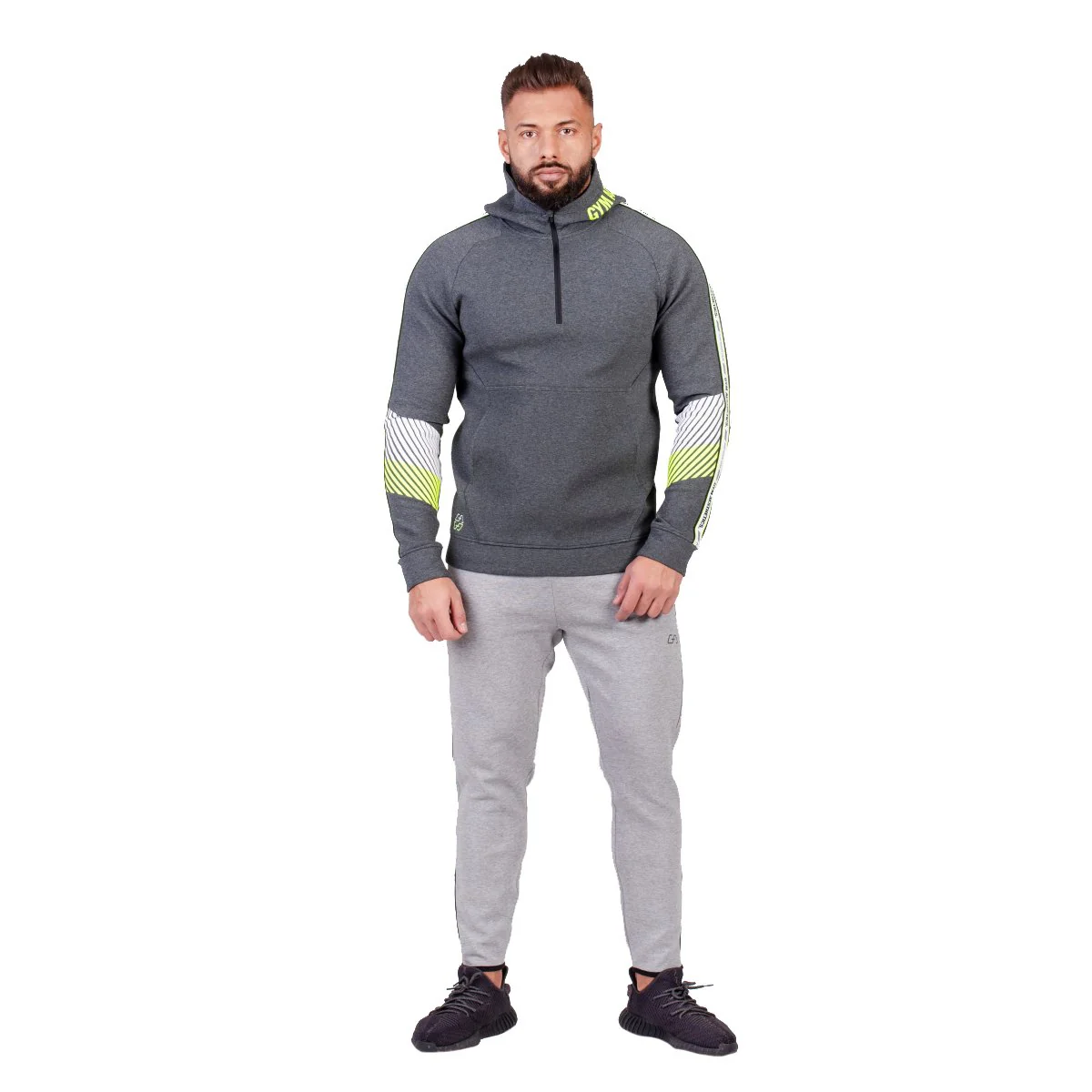 Protection Detachable Mask 1/2 Zip Mock Hoodies for Men - Image 30