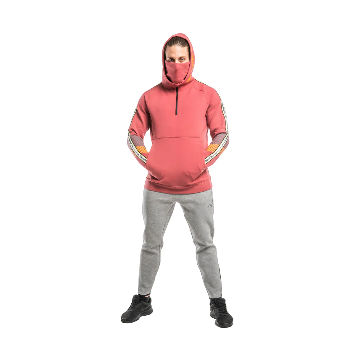 Protection Detachable Mask 1/2 Zip Mock Hoodies for Men - Image 42