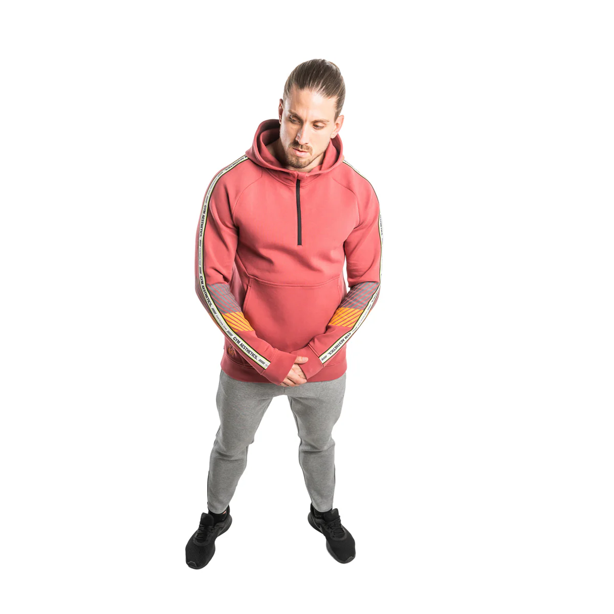 Protection Detachable Mask 1/2 Zip Mock Hoodies for Men - Image 45