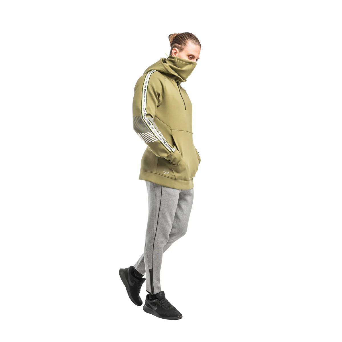 Protection Detachable Mask 1/2 Zip Mock Hoodies for Men - Image 56