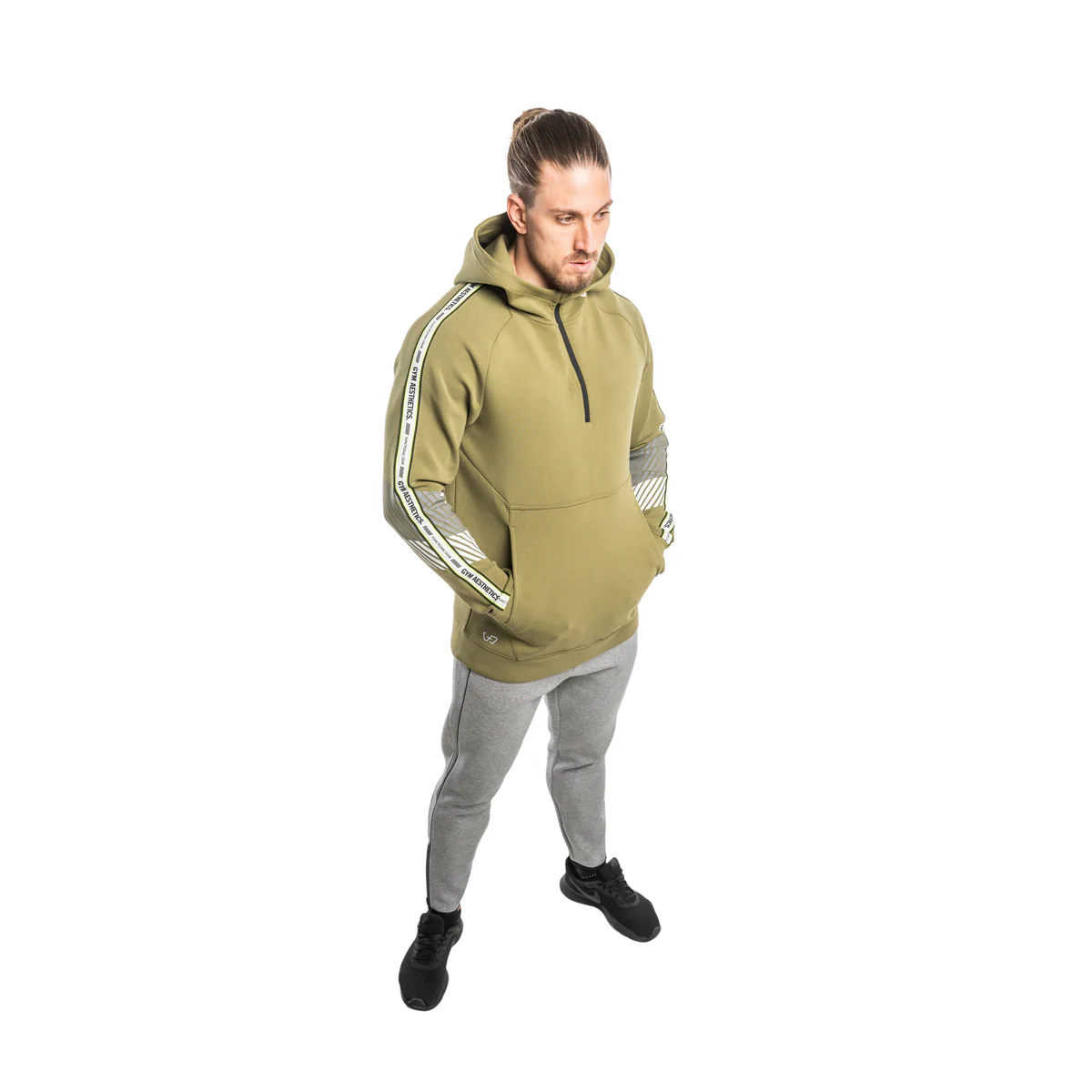 Protection Detachable Mask 1/2 Zip Mock Hoodies for Men - Image 57
