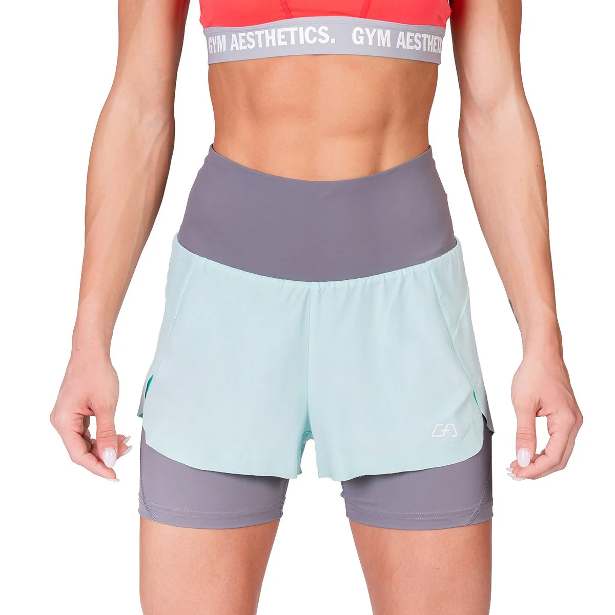 Activewear 2in1 Color Block Running Shorts for Women - Image 40