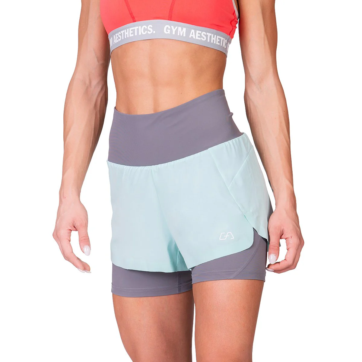 Activewear 2in1 Color Block Running Shorts for Women - Image 41