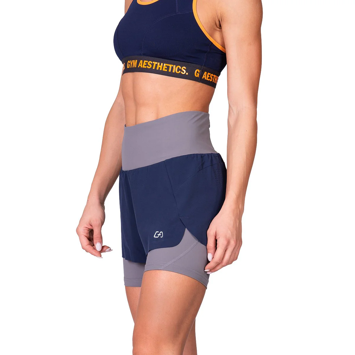 Activewear 2in1 Color Block Running Shorts for Women - Image 48
