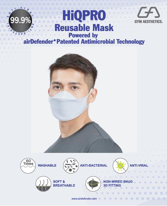 HiQPRO Reusable Mask Powered by airDefender Patented Antimicrobial Technology in Solid Color - Image 3
