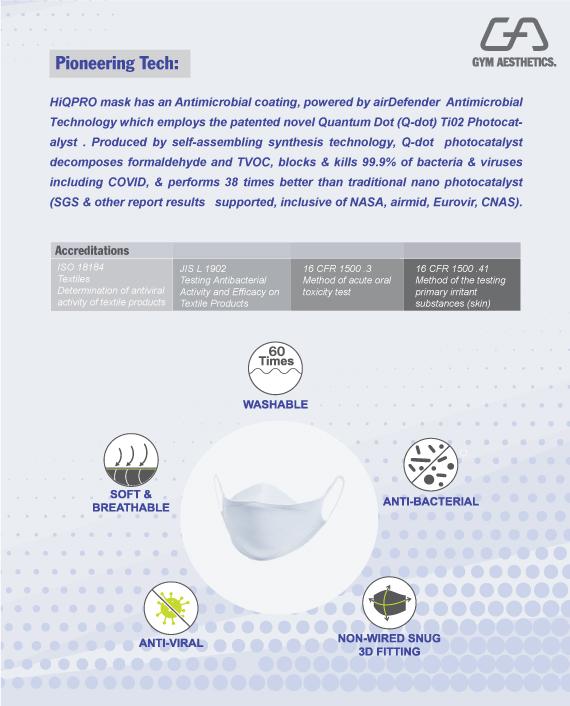 HiQPRO Reusable Mask Powered by airDefender Patented Antimicrobial Technology in Solid Color - Image 6