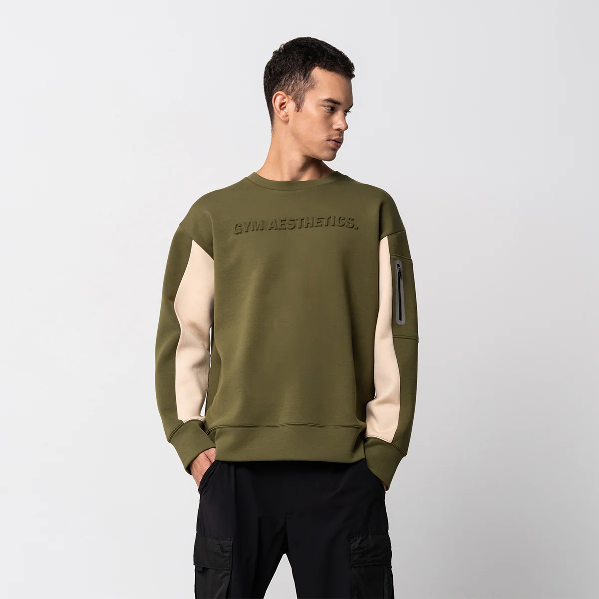 Oversize Everyday Wears Embossed print Sweatshirt Color Blocking for Men - Image 7